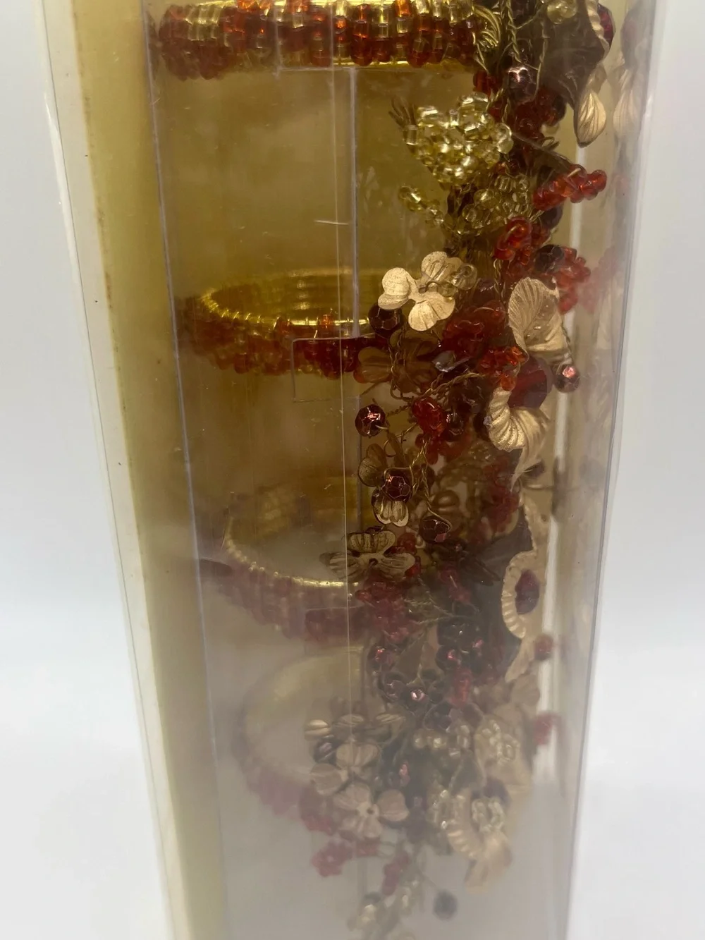 Pier 1 Imports Napkin Rings Gold Metal Floral Red Beads